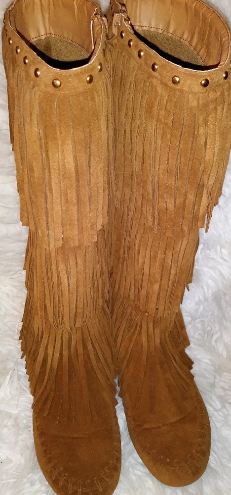 Arden Cognac Suede Fringe Boots
